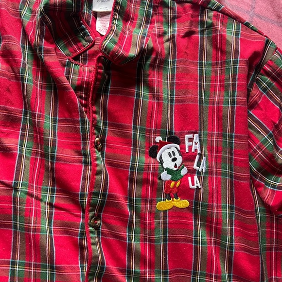 Disney Store Red Plaid Xmas Pajamas Set Mickey Mouse Fa La La La La Mens XL - Picture 1 of 6